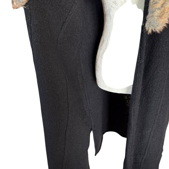 Nine West XL black wool with faux fir trim sleeveless midi length wool coat - Picture 7 of 12